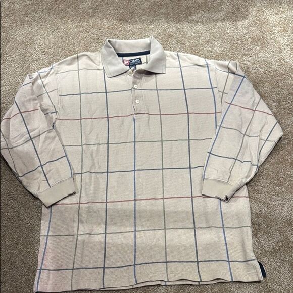 Chaps Other - Chaps Cream Polo Shirt with Classic Windowpane Pattern